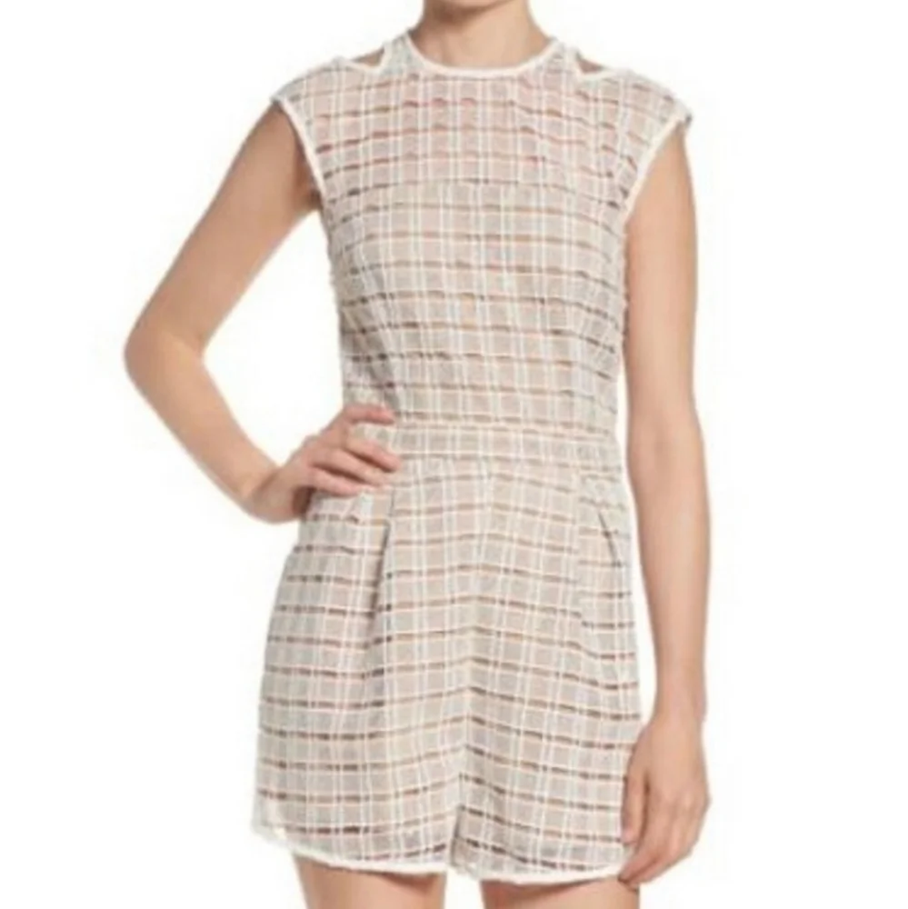 Cooper St. Check Lattice Lace Sleeveless Romper Tan & White Keyhole Size 4